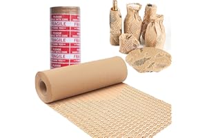 MAXFEVER Wabenpapier verpackungsmaterial Verpackungen Luftpolsterfolie 30 cm x 60 m Versandfolie, Polsterfolie zum Schutz von empfindlichen Gegenständen,recycelbar Enthält 20 zerbrechliche Aufkleber