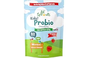 Kids ProBio Tablets 180 Billion CFU Per Pack | 2-Month Supply | 3 Billion CFU x 60 Vegan Chewables | Multi-Strain with Lactobacillus and Acidophilus | Strawberry and Vanilla Flavour | by Lil' Sprouts