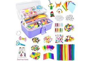VLUINANI 3000 Stück Bastelset Kinder DIY Basteln Bastelkoffer Bastelbedarf Material Set mit Pfeifenreiniger Kulleraugen Kreativ Scrapbooking Bastelbox Bastelsets für Mädchen Jungen 4 5 6 7 8 Jahre Geschenk