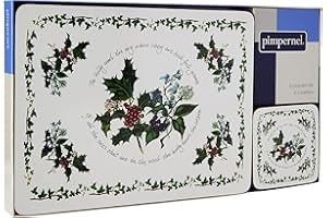 Pimpernel The Holly and The Ivy Set of 6 Placemats and Set of 6 Coasters, Wood with cork backing, 30.5 x 23cm & 10.5 x 10.5cm