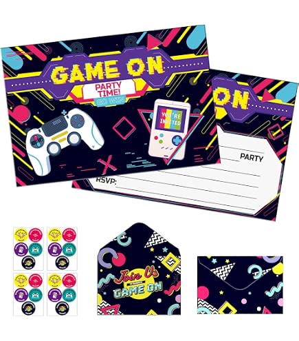 12PCS Video Game Birthday Invitations For Kids,Birthday Party