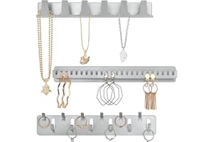 BELLE VOUS (Pack de 3 Organizador de Joyas para Colgar de Metal - Set de Joyero Pared Adhesivo con Ganchos y Clavijas - Colgador de Collares, Anillos, Brazaletes y Pendientes
