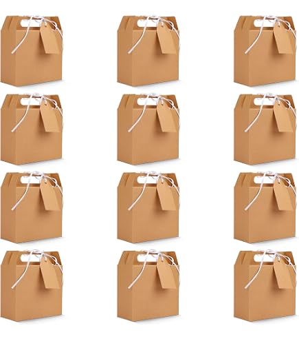 50 Sacchetti Di Carta Kraft Marroni Per Bomboniere E Regali – Confezione Da 50, Con 50 Corde Di Iuta E 50 Cartellini, Dimensioni 11x7x3.5cm, Ideali Per Feste E Matrimoni