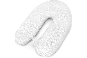 AMILIAN Coussin d'allaitement, de positionnement latéral, idéal pour la grossesse et les petits bébés, en coton, avec rembourrage et housse, 170 cm, au motif de petits points, gris