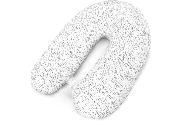 Coussin d'allaitement, de positionnement latéral, idéal pour la grossesse et les petits bébés, en coton, avec rembourrage et housse, 170 cm, au motif de petits points, gris