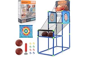 COSTWAY Arcade Basketball Spielset, Basketballständer mit Anzeigetafel & Soundeffekt, Basketballkorb inkl. 2 Basketbälle, 1 Pumpe, 2 Zielscheiben, 8 Klettbälle, Basketballautomat Indoor & Outdoor
