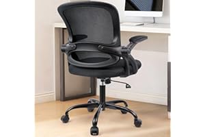KERDOM Silla de oficina ergonómica, silla de escritorio con reposabrazos plegables y soporte lumbar, silla giratoria de altura ajustable con anillo para reposapiés, adecuada para el hogar y la oficina
