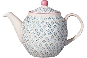 Bloomingville Teiera con motivo Patrizia - de loza colorato ø 14 cm, blu, Ceramica Gres, Capacità 1200 ml