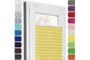 Estika® Plissee ohne Bohren, Premium Klemmfix - 80cm Breite x 230cm Höhe - Gelb - Metal pliseehalter ohne Bohren, Modern sichtschutz für Fenster, Jalousien Fenster ohne Bohren