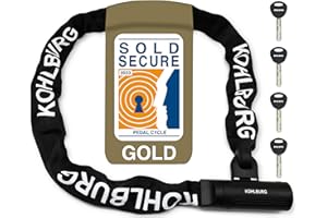 KOHLBURG Security Chain Lock Sold Secure Gold - 4ft / 120cm Extra-Long Bicycle Lock - high Security Standard - Heavy Duty Lock 0.33" Strong - Secure Bike Chain Lock for e-Bike Bicycle Motorbike