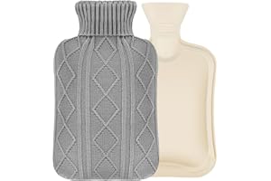 phixilin Bouillotte 2L, bouillotte eau chaude Anti Fuite, bouillote avec Couvercle, Caoutchouc Naturel de Haute Qualité, bouillotes pour eau chaude, Aide à fournir chaleur et confort - Gris