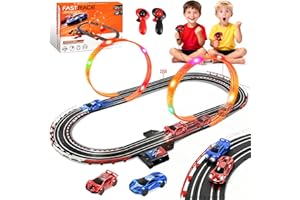 PATEMZON Circuit Voiture Electrique Enfants, Pistes de Course de Voiture Jouet avec Lumière et 2 Poignées, Circuit Électrique Kit avec 2 Voitures, Jouet Cadeau pour Garçons et Filles Âgés 3+ Ans (A)