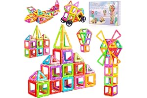Crenova Magnetic Building Blocks Magnetic Tiles for Kids, 50PC Magnetic Building Blocks Toys for 3 4 5 6 7 8 Year Old Boys Girls Gift Magnets for Kids Toys, Montessori Toddler Toys