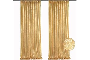 BrillShine Vorhang Hintergrund Hochzeit Pailletten, 2 Stück 60 x 240 cm Party Hintergrund Vorhang für Taufe Hochzeiten Brautdusche Geburtstag Abschlussfeier Schule Party Deko Gold