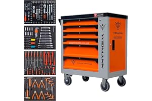 WIDMANN PROFESSIONELLE WERKZEUGE WIDMANN Tool Trolley Cabinet with 4 Inlays of Tools. Steel Workshop or Garage Rollcab Storage Chest, Carrier ToolBox, Multi Drawers (TC6-4) (Orange)