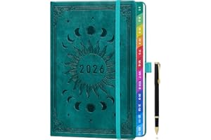 ZXHQ Agenda 2026 Semainier A5 – Planification Hebdomadaire & Mensuelle, avec Onglets Colorés, Pages en Couleurs, Couverture en Similicuir, Pochette de Rangement (Janvier 2026 - Décembre 2026) - Vert de mer