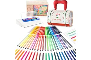 AMOSTING Malset für Kinder mit Federtasche, Buntstiften, Wachsmalstiften, Deckfarbkasten, Markern, Skizzenpapier, Malkoffer Spiele für Kinder, Bastelset Geschenke für Mädchen und Jungen, 105-teilig