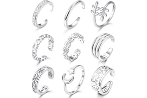MILACOLATO Juego Anillo Pie con Punta Abierta para Mujer y Niñas Plata Anillo Ajustable Simple para Nudillos Anillos de Pies Joyería para Pies