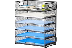 VIKMYER Organizzatore di carta a 6 livelli, organizer per lettere, in metallo, con manico, organizer per lettere, formato A4, colore nero