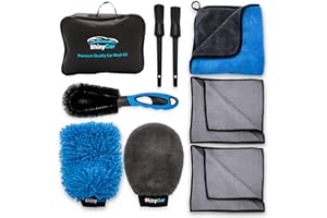 ShinyCar® UK: Premium Car Cleaning Kit with Bag - Professional Washing & Detailing Set, Includes Wash Mitts, A Game-Changing Microfibre Drying Towel, Waffle Cloths & Trio Of Brushes For A Deep Clean