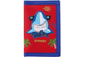 SUNDEE RFID Blocking Wallet for Kids/Slim Cartoon Wallet with Zippered Pocket/Trifold Canvas Outdoor Sports Wallet (Giant Shark)
