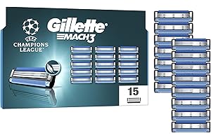 Gillette Mach3 Recharges De Lames De Rasoir Pour Homme, Rasoirs À 3 Lames 15 Recharges De Lames, Lames Plus Résistantes Que L’Acier
