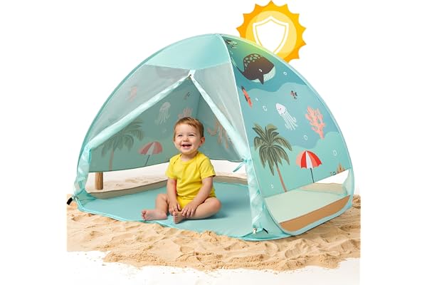 Tente de Plage avec Protection UV 50+ Pop-up avec Sac de Transport et piquets – Protection Contre Le Vent (Vert)