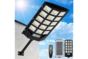 SENDALE Lámparas solares de 500 W para exteriores, lámparas solares con mando a distancia, 6500 K, farola solar de calle, crepúsculo hasta el amanecer, IP66, lámpara solar de camino al aire libre para