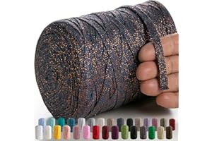 MeriWoolArt® Filato tessile Macramè per uncinetto e maglia - Filato per magliette piatte glitterate fai da te spessore 10 mm, 125 m - Filato di cotone riciclato con Lurex, Viscosa