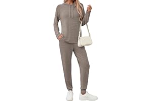 Famulily Long Sleeve Womens Tracksuit Sets Solid Color Drawstring Hoodies and Elastic Jogger Pants with Pockets S-XXL