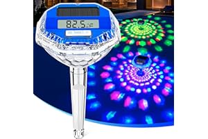 LanBlu Thermomètre Piscine Flottante avec Lumière, Thermomètre de Piscine Solaire Facile à Lire la Nuit, Thermometre pour Piscine Numérique à Grand Écran LCD, Thermomètre Piscine pour Bassin Spa