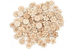 Grevosea 100 Pcs Unfinished Wooden Flowers, Blank Wood Crafts Flower Leaf Pattern Wood Pieces Cutouts Handmade Crafts to Paint Home Wedding Ornaments Decoration (Set B)