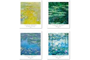 Berkin Arts Juego de 4 Pósteres Pared Arte Sin marco, Decoración Moderna Diseño de Flores, Tamaño de Papel de Arte: 20x25 cm, Mural Verde Naturaleza Estaciones para Salón Claude Monet Pictures