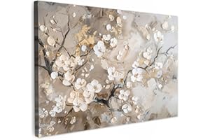 MuchoWow© Stampa Foto 120x80 cm Quadro Moderno Quadri Moderni Soggiorno Con Cornice Stampe Da Parete Camera Da Letto Matrimoniale Decorazione Canvas Fiori - Bianco - Oro - Beige - Lusso