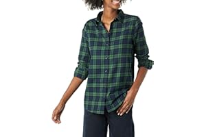 Amazon Essentials Women's Regular-Fit Long-Sleeve Lightweight Plaid Flannel Shirt