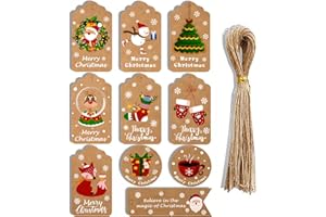 YIDUOHUA Christmas/Gift Tags,50 Pcs Gift Tags,Christmas Tags for Present, 10 Styles Xmas Hang Kraft Paper Present Tags with 50pcs Jute String for Gift Christma Tree Decoration (50 PCS Multi-Color)