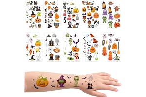 20 ark Halloween tillfälliga tatueringar för barn, 200+ vattentäta barndekaler, ansiktsdekaler för maskeradfester och pinata