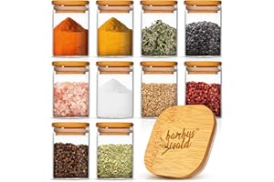 bambuswald© Set Di 10 Barattoli Per Spezie Da 150 ml cad., Contenitori Per Spezie Incl. Coperchio Ermetico In Bambù, Vasetti Per Spezie, Scatola Da Tè, Contenitore In Vetro