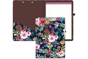 Hnogri Portapapeles en folio con bloc de notas rellenable con forro y bolsillo interior de almacenamiento para estudiantes, aula, oficina, mujeres, tamaño 12.8"x 9.2", Flor de primavera