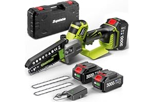 Supstable Mini Chainsaw Cordless 6-inch: Brushless Electric Saw with 2×3000mAh Batteries, Auto Oiler, Handheld Portable Chain Saws for Wood Cutting, Tree Pruning, Gifts for Men Dad Husband Fathers