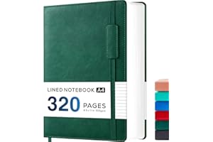 NIRMIRO Notizbuch A4 Liniert, Extra großes Tagebuch für Erwachsene Frauen und Männer, 320 Seiten Bullet Journal Buch mit 100 g/m² Tintenfestes Dickem Papier, Innentasche, 21,5cm x 28cm, Grün