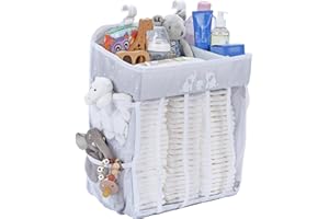 Cradle Star XL Hanging Diaper Caddy - Changing Table Diaper Organizer - Nursery Organizer for All Baby Essentials - Diaper Storage Organizer with Multiple Pockets - 19.5 x 13.5 inches - Gray