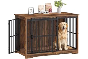 Hzuaneri Hundbursmöbler, 119 cm Hundbur, 2 Dörrar, XXL Modern Inomhushundbur för Medelstora/Stora Hundar, Sidobord, Förstärkt Skjutdörr, 119 × 70 × 88 cm, Vintage Brun DFC94401B