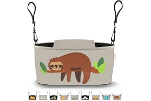 GRINSEZWERGE Borsa per Passeggino - 12 Motivi I Organizer per Carrozzina Neonato I Portaoggetti con Dispenser per Salviette I Universale Organizzatore Bambini colore grigio I Bambina Stroller Bag