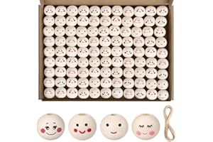 ‎DRAUPNIR 100 Stück Holzperlen mit Gesicht 20mm Holzkugeln Holzköpfe mit Gesicht für Sorgenwürmchen Natur Smile Face Bastelperlen Rund mit Holz für DIY Bastelarbeiten Bastelbedarf Schmuck Armband Halskette