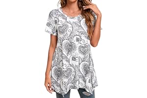 Enmain Damska tunika na co dzień topy z długim rękawem damska długa tunika bluzka koszule okrągły dekolt plus size tuniki sukienka pływająca koszulka dla kobiet, S-3XL