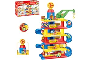 COIL Auto Parkhaus Kinder mit Autowaschanlage, Kran und Aufzug - Robustes Parkgarage Spielset für Kinder ab 3 Jahren, Interaktives Spielzeug mit Tankstelle, Große Spielgarage Kreatives (75 Elemente)