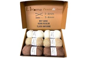 E.THOME Kit 6 ovillos de lana 100g cada uno mxT, solo para elitistas, lanas para tejer, 6 ovillo lana fácil de tejer a dos agujas, crochet, ganchillo,dyd. Hebra regular y sin nudos. Colores suaves y neutros