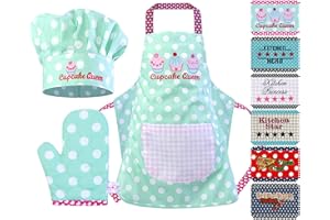 ‎EMILY´S CHECK Emily´s Check Kochmütze + Küchenschürze + Topfhandschuh für Kinder - 3teiliges Set 1428.2002,