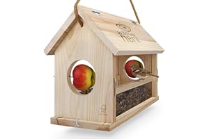 Wildtier Herz Comedero para pájaros Grande de Madera Natural, Casita para pájaros XXL para Colgar Resistente a la Intemperie (40 x 25 x 34 cm) Comedero Alemana